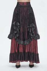 Black/Red Ruffle Lace Drawstring Women's Gothic Skirt